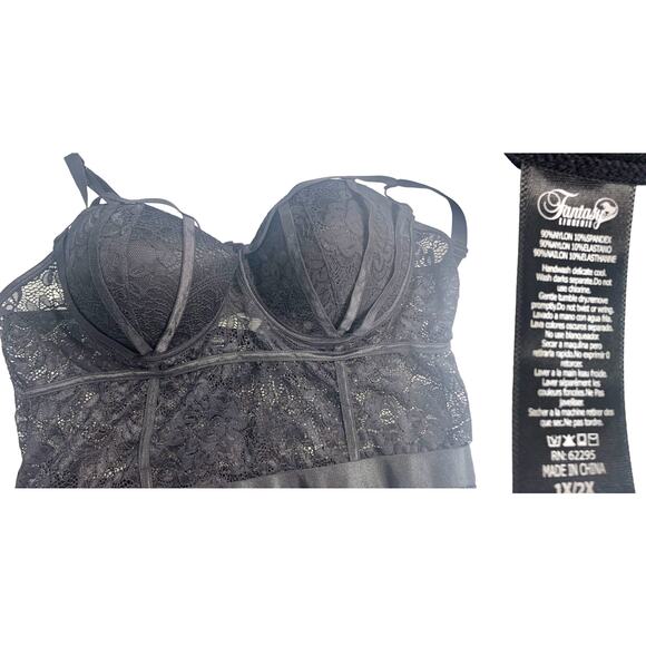 Fantasy Lingerie Moonlight Cage Lace Push Up Bra Teddy Snap Closure Black  1X/2X - Picture 3 of 12